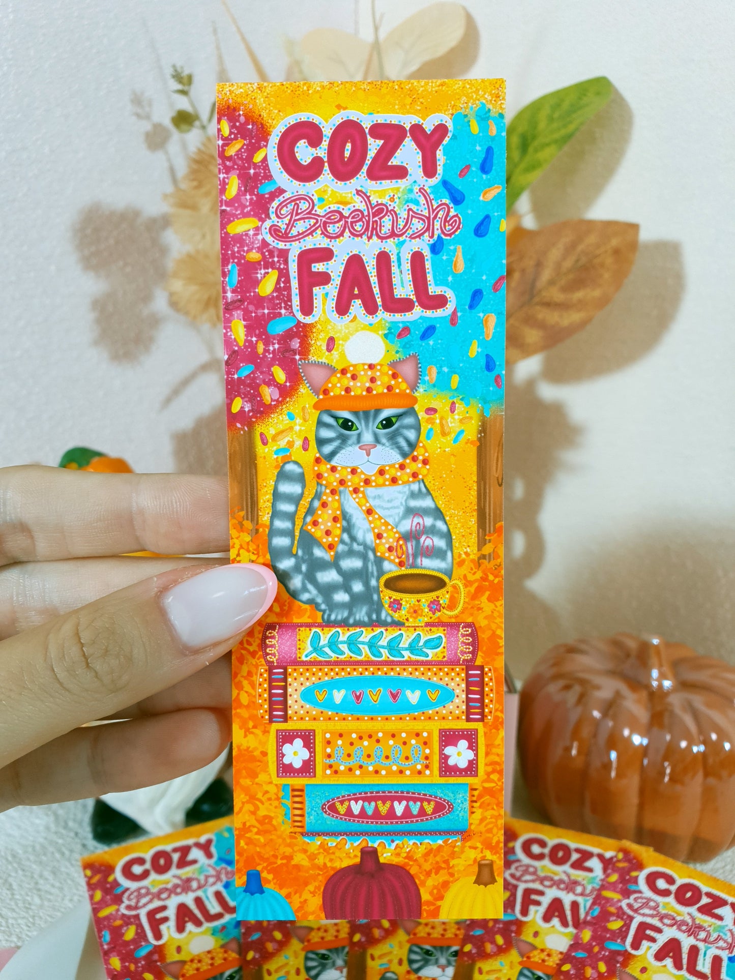 Bookish Cat in the Cozy Fall Traditional Bookmark