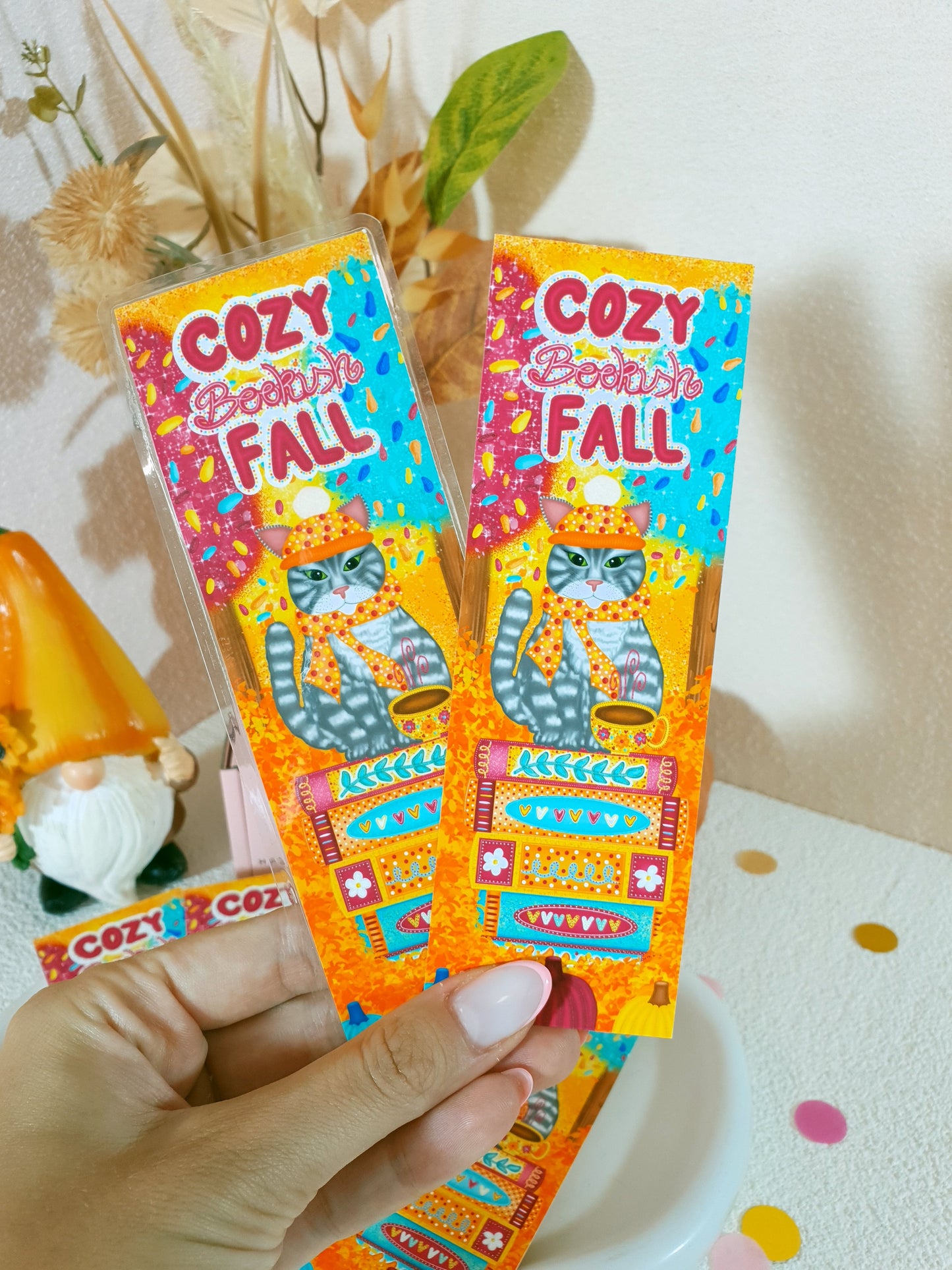 Bookish Cat in the Cozy Fall Traditional Bookmark
