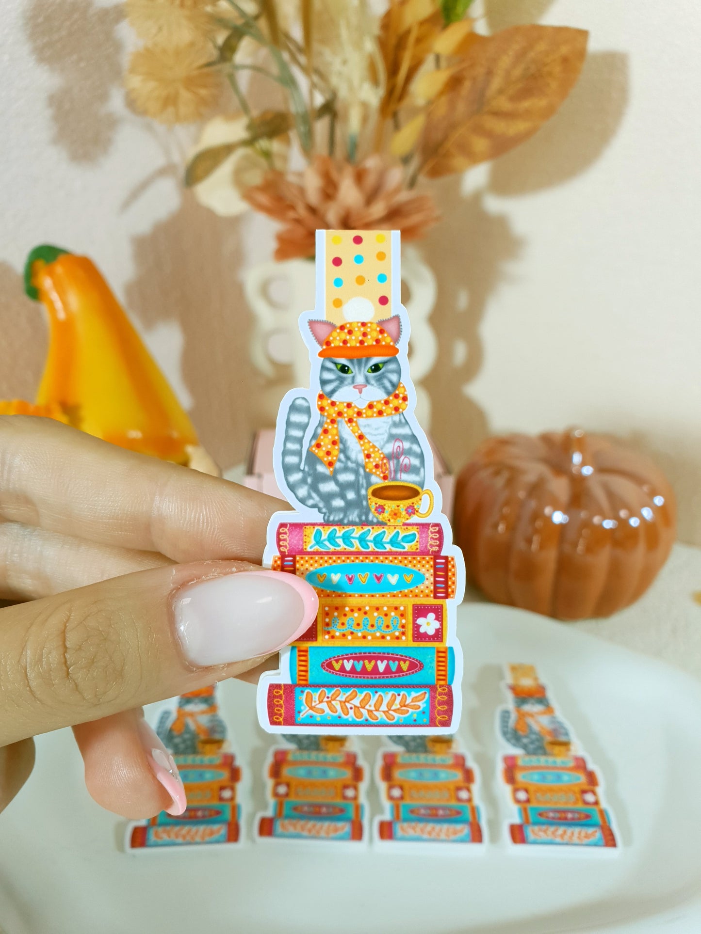 Bookish Cat in the Cozy Fall Magnetic Bookmark