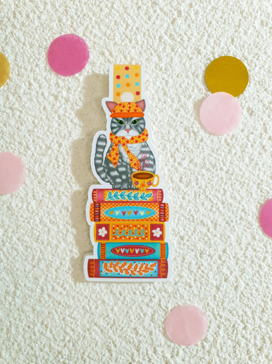 Bücherkatze im Kuschelherbst – Magnetische Lesezeichen