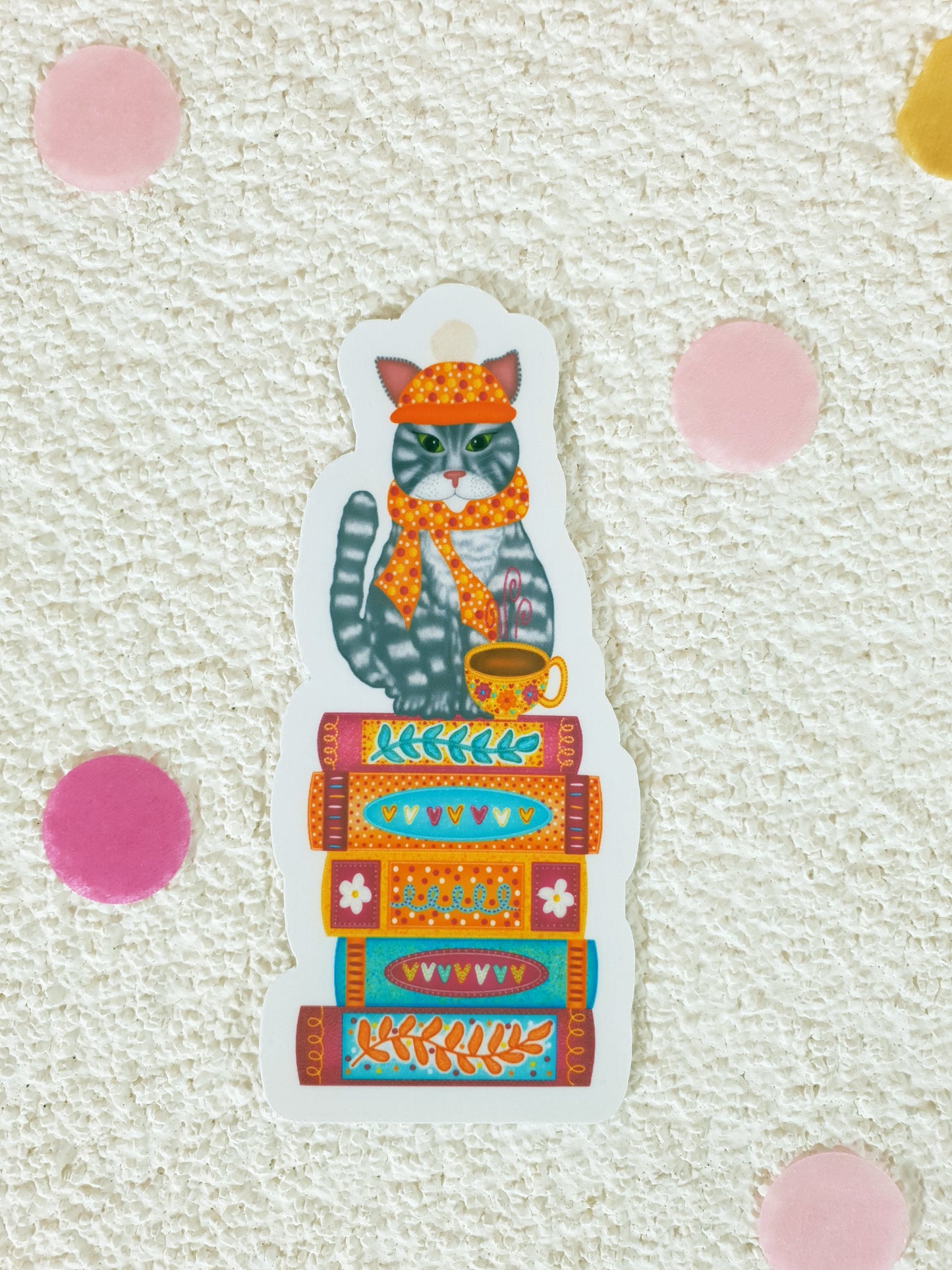 Bookish Cat in the Cozy Fall Vinyl Sticker
