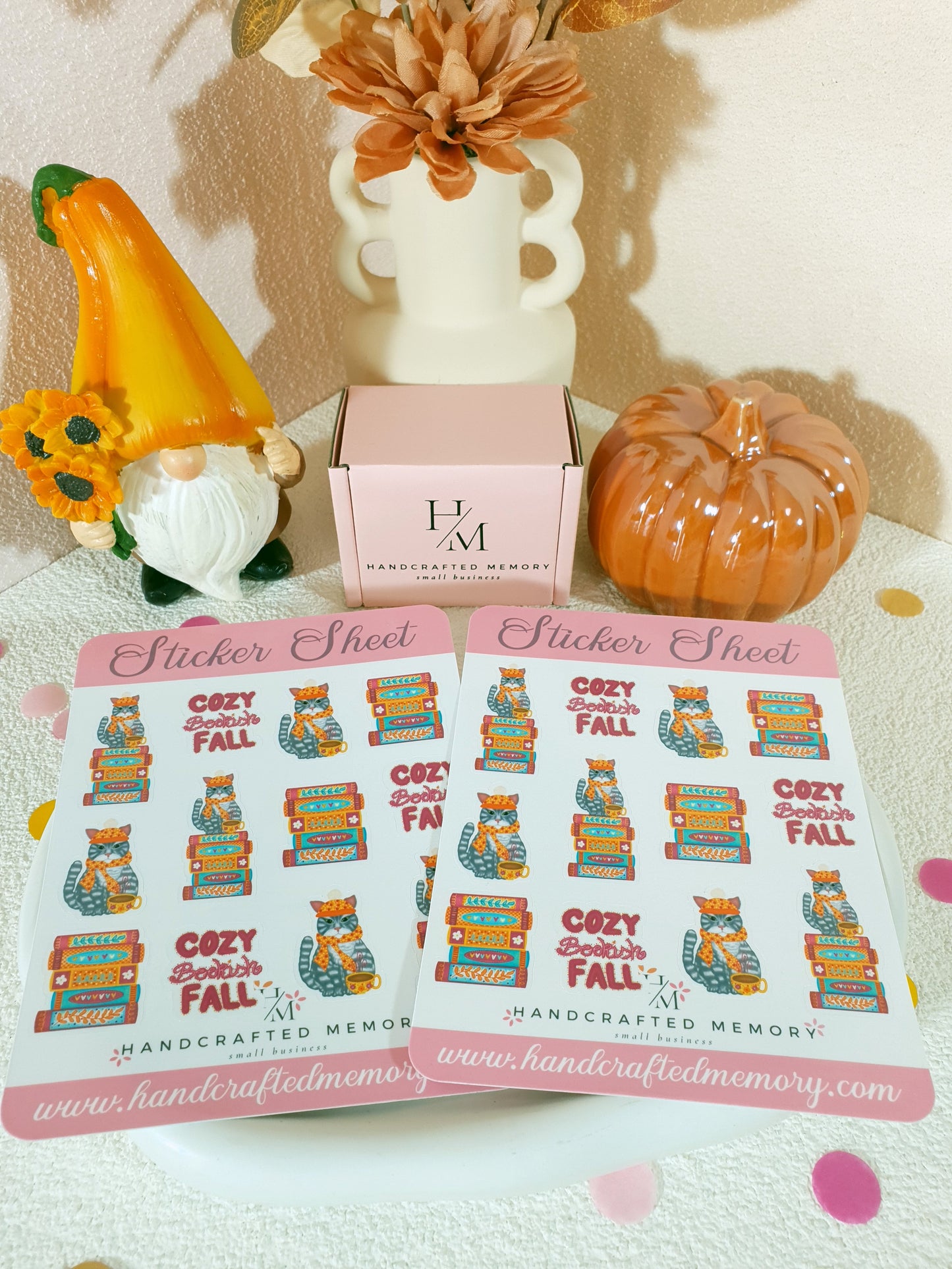 Bookish Cat in the Cozy Fall Sticker Sheet