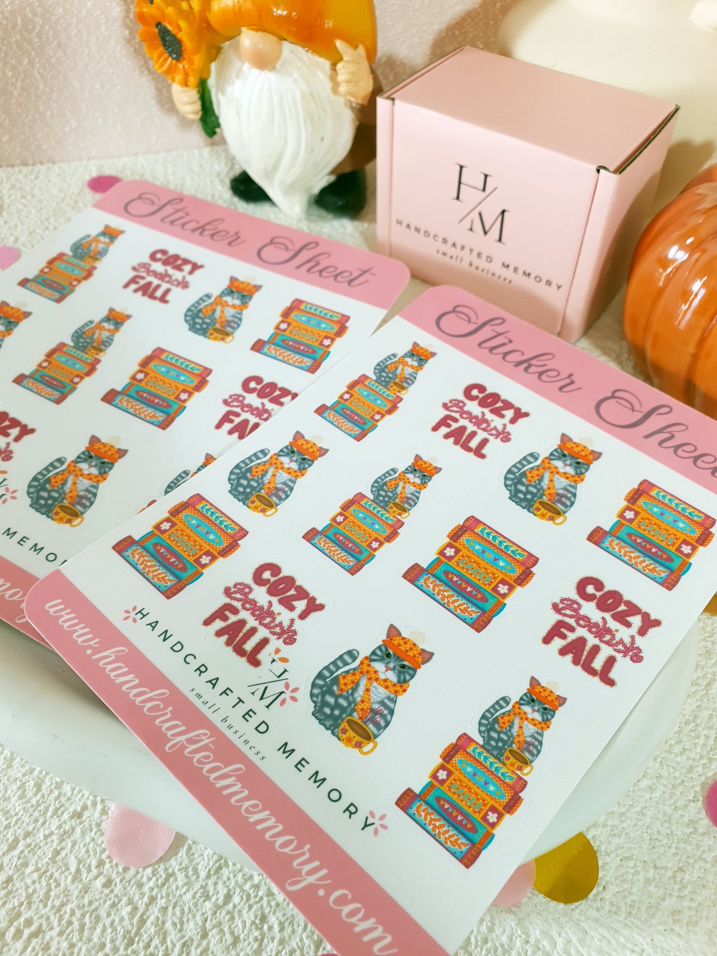 Bookish Cat in the Cozy Fall Sticker Sheet