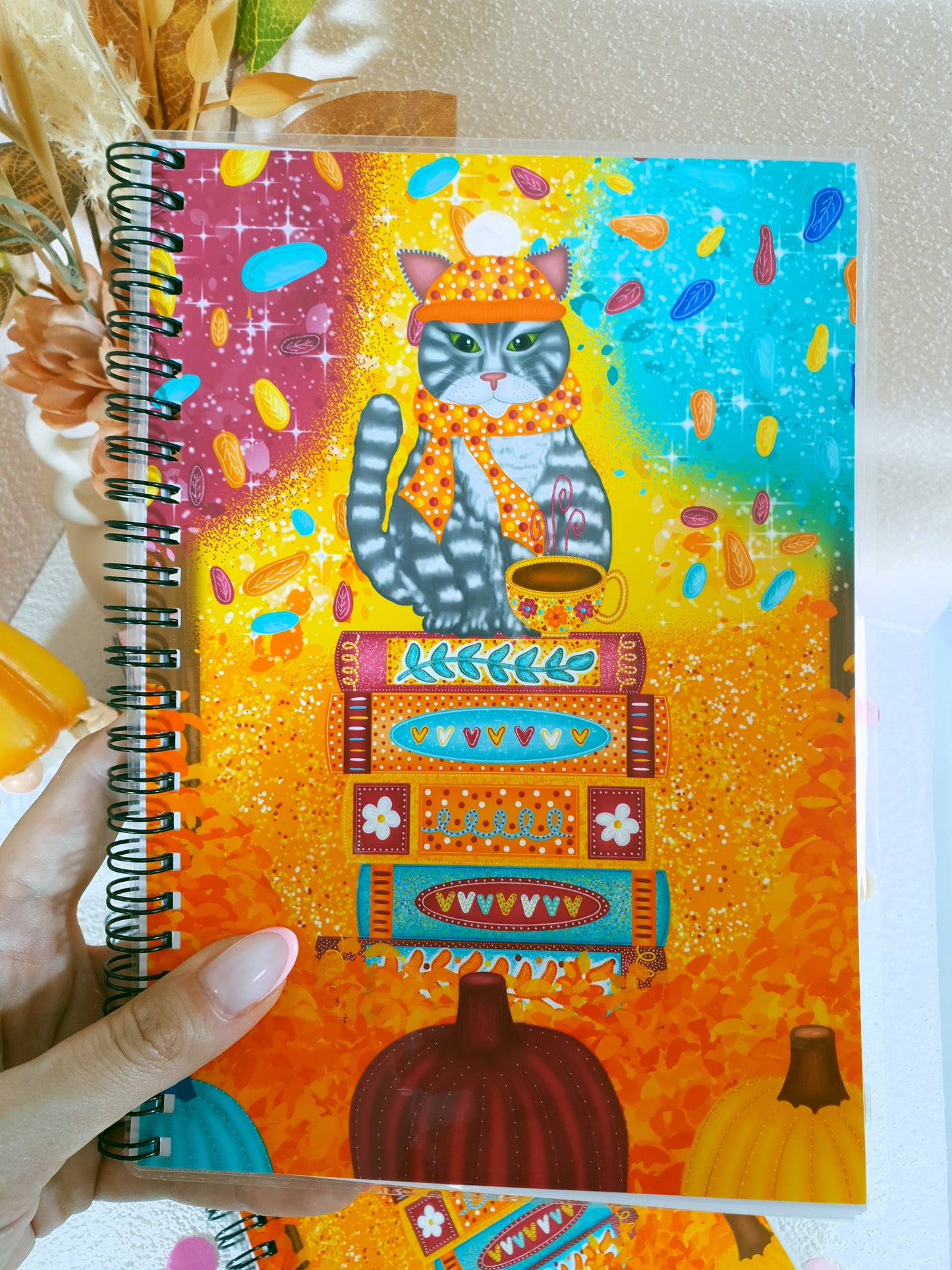 Bookish Cat in the Cozy Fall A5 Notebook