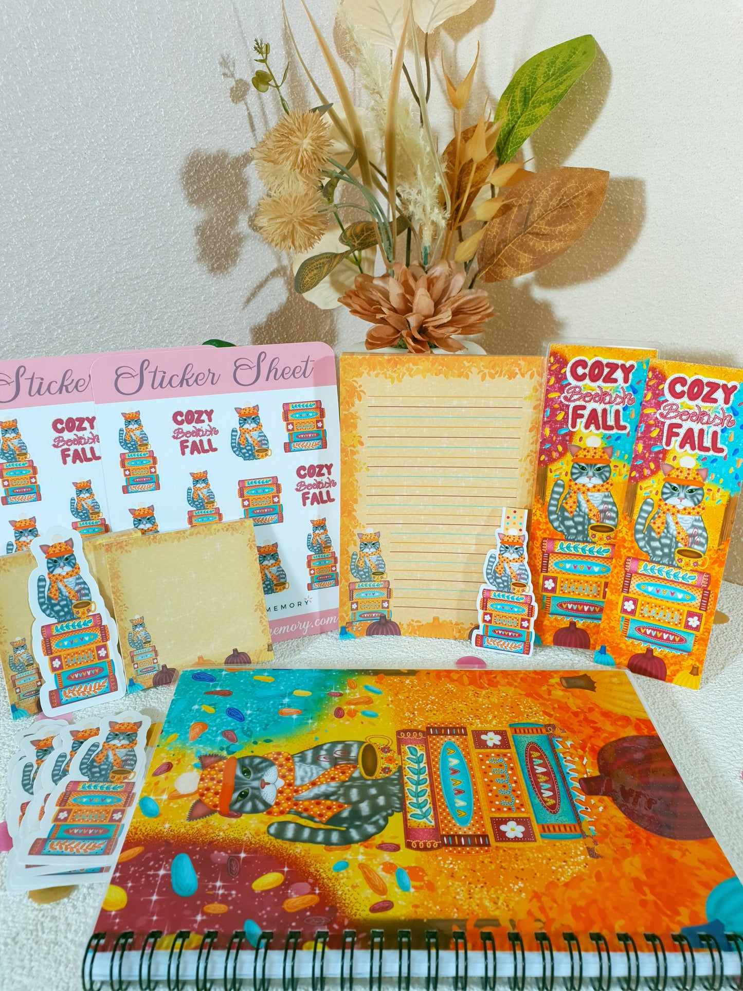 Bookish Cat in the Cozy Fall Stationary Bundle