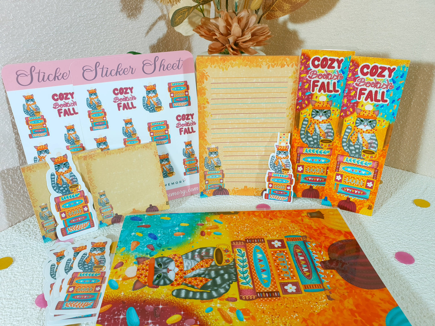 Bookish Cat in the Cozy Fall Stationary Bundle
