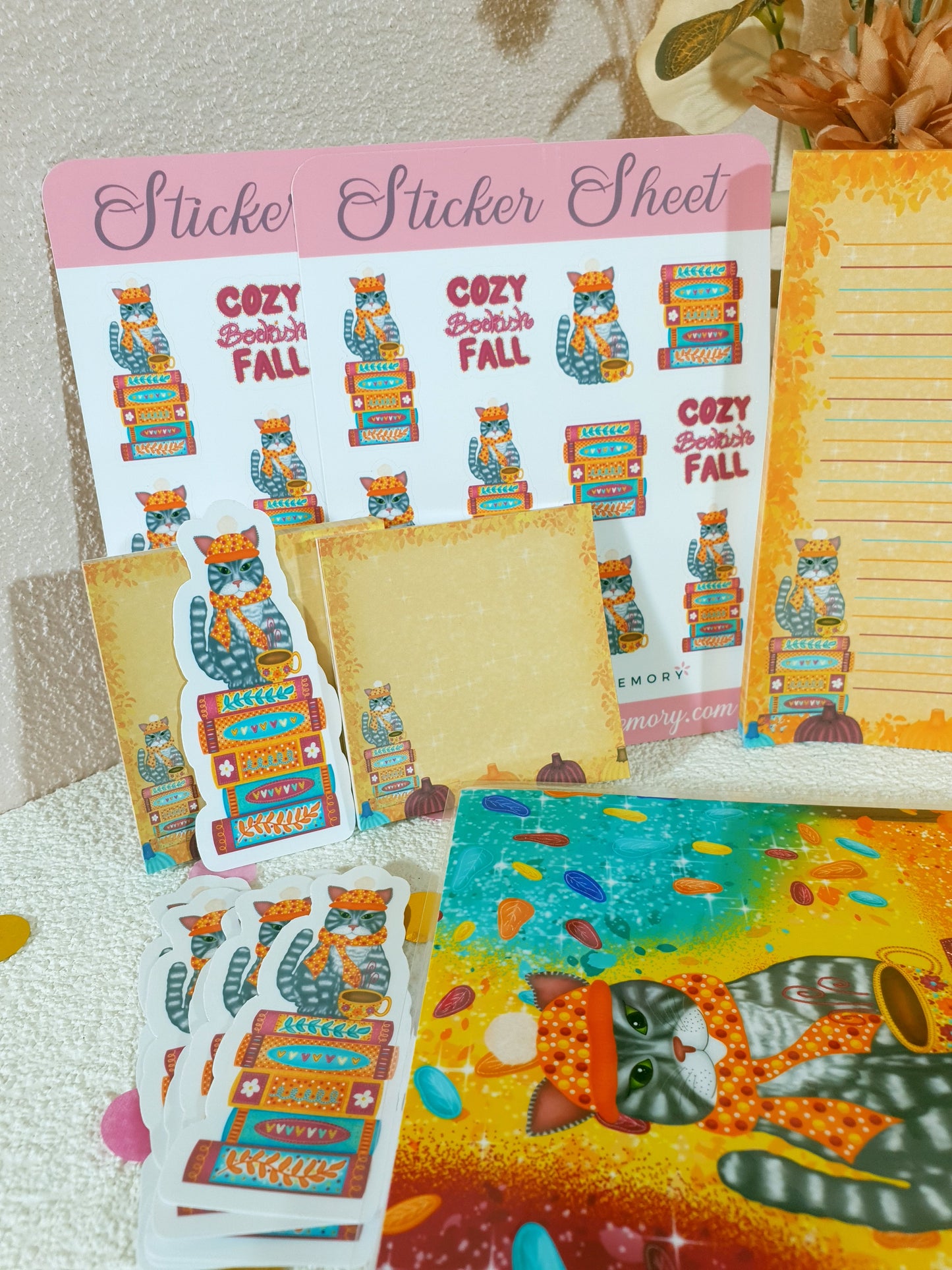 Bookish Cat in the Cozy Fall Stationary Bundle