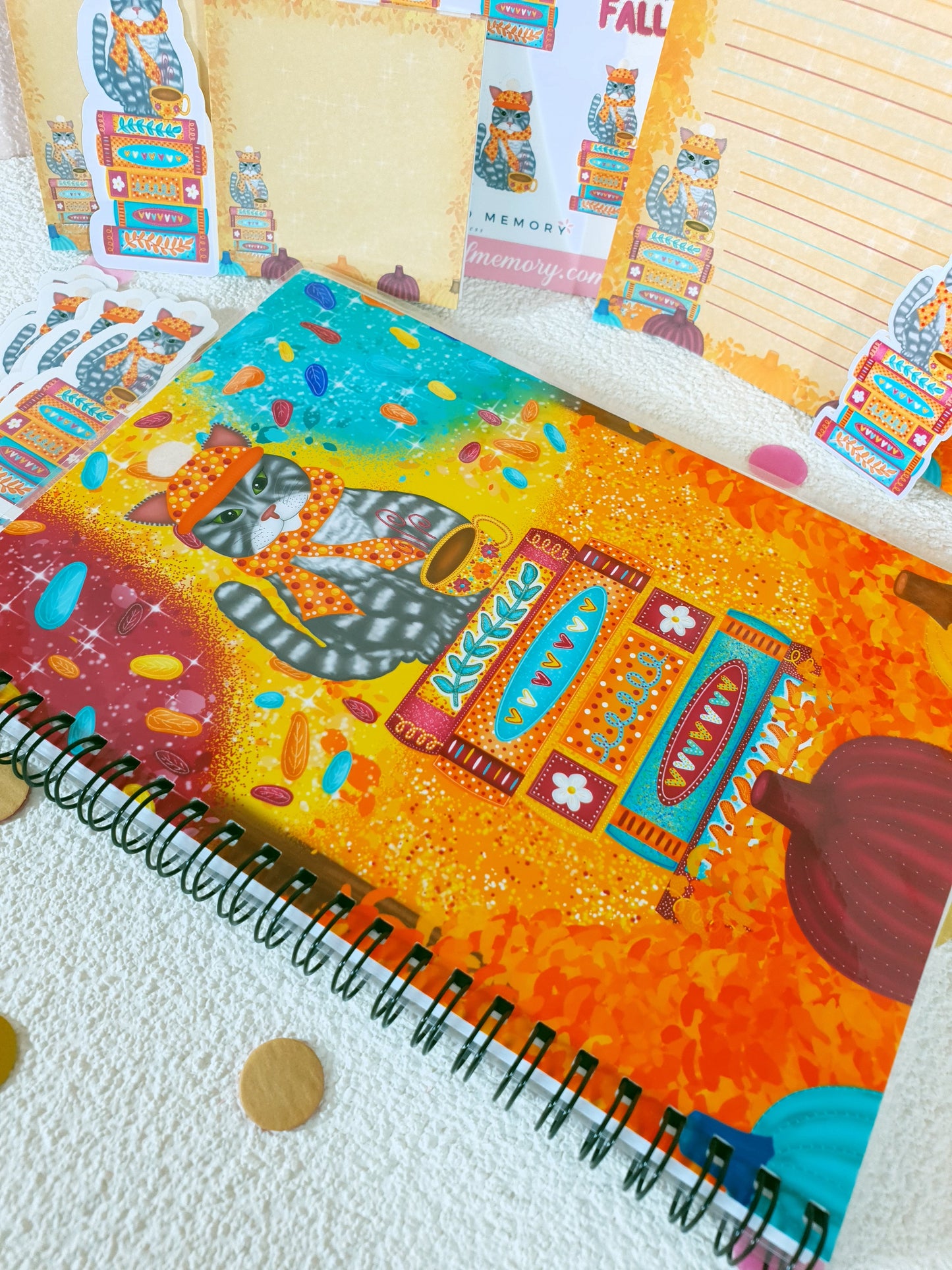Bookish Cat in the Cozy Fall Stationary Bundle