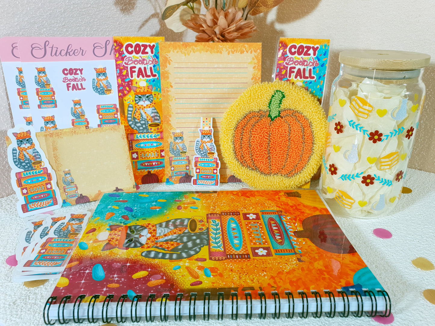 Bookish Cat in the Cozy Fall Stationary + Cup and Mug Rug Bundle