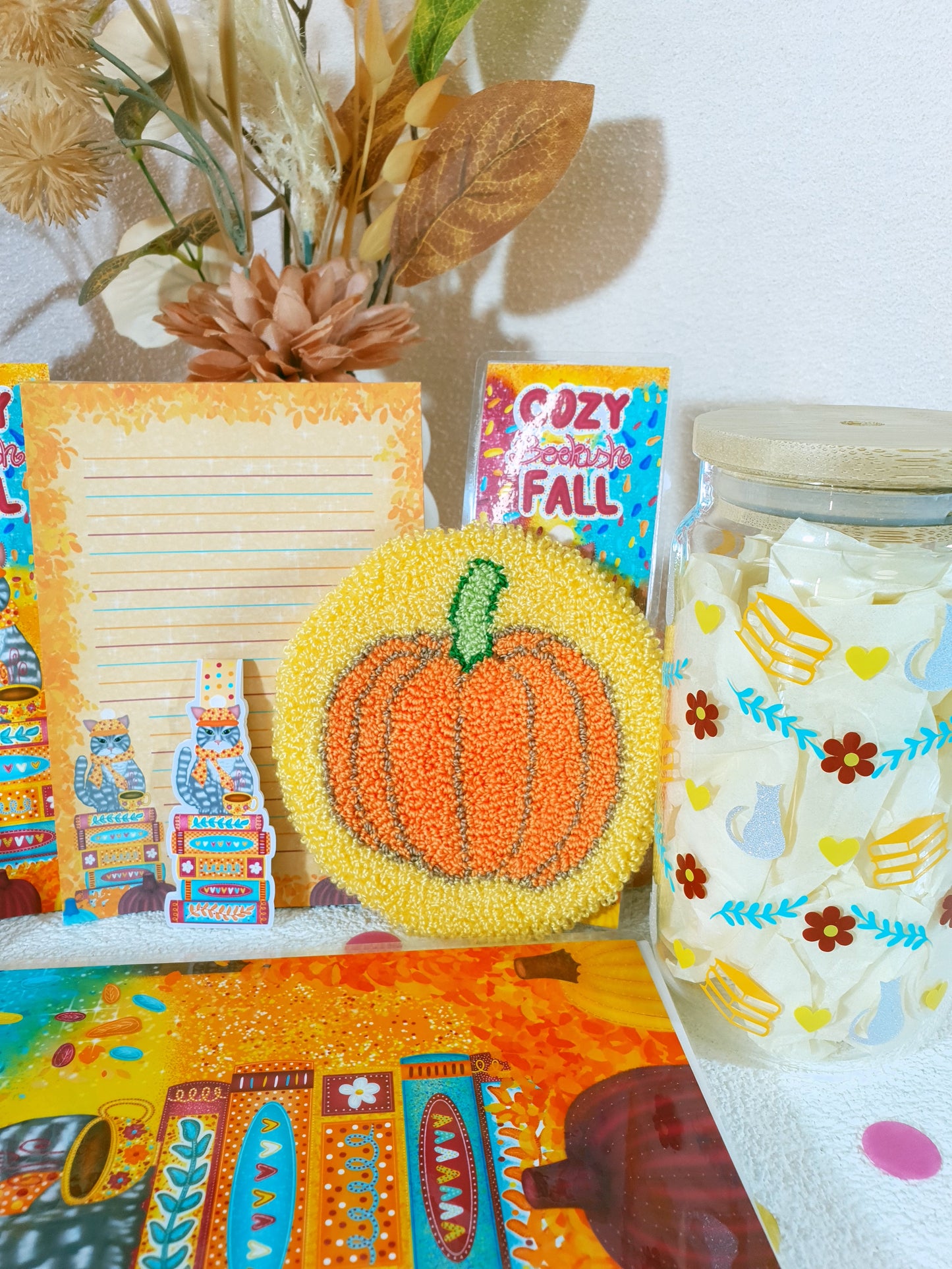 Bookish Cat in the Cozy Fall Stationary + Cup and Mug Rug Bundle