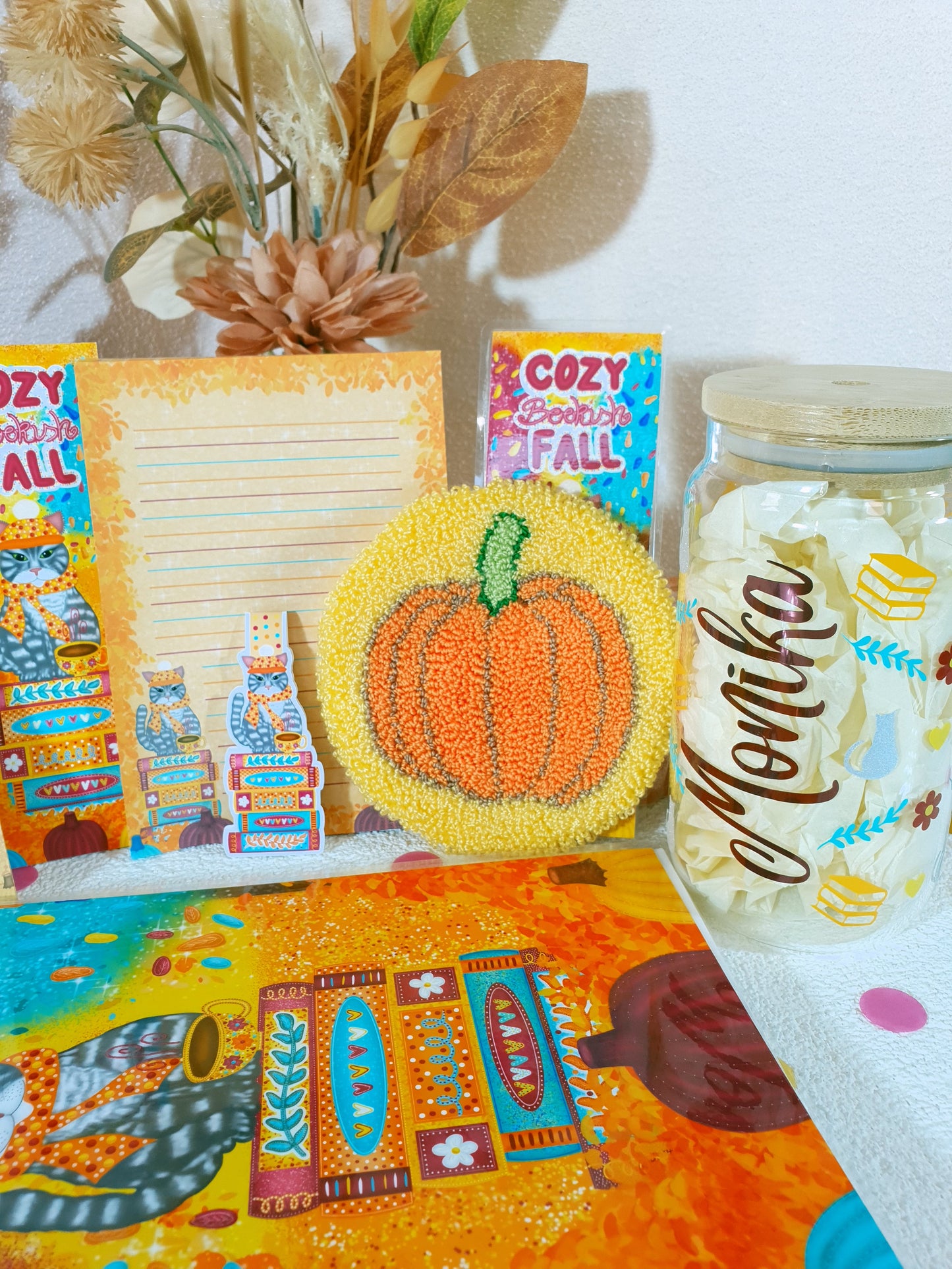 Bookish Cat in the Cozy Fall Stationary + Cup and Mug Rug Bundle