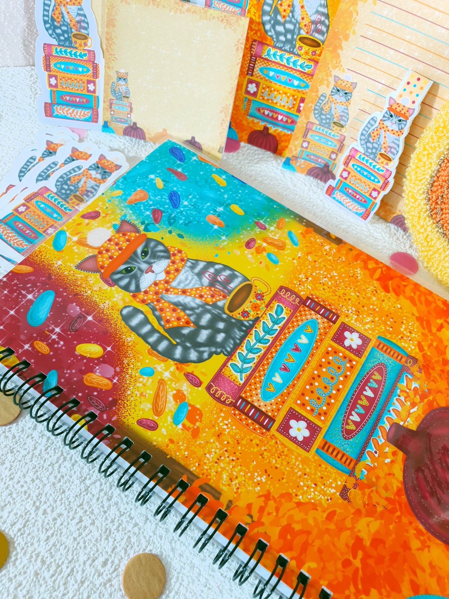 Bookish Cat in the Cozy Fall Stationary + Cup and Mug Rug Bundle