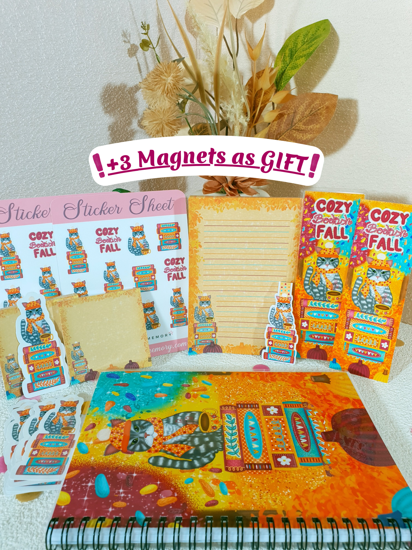 Bookish Cat in the Cozy Fall Stationary Bundle