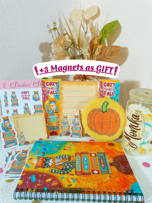 Bücherkatze im Kuschelherbst – Papeterie-Set mit Tasse und Tassenunterlage