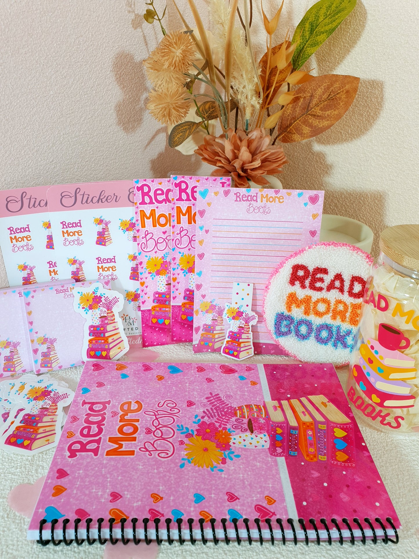 Read More Books Pink Stationary + Cup and Mug Rug Bundle