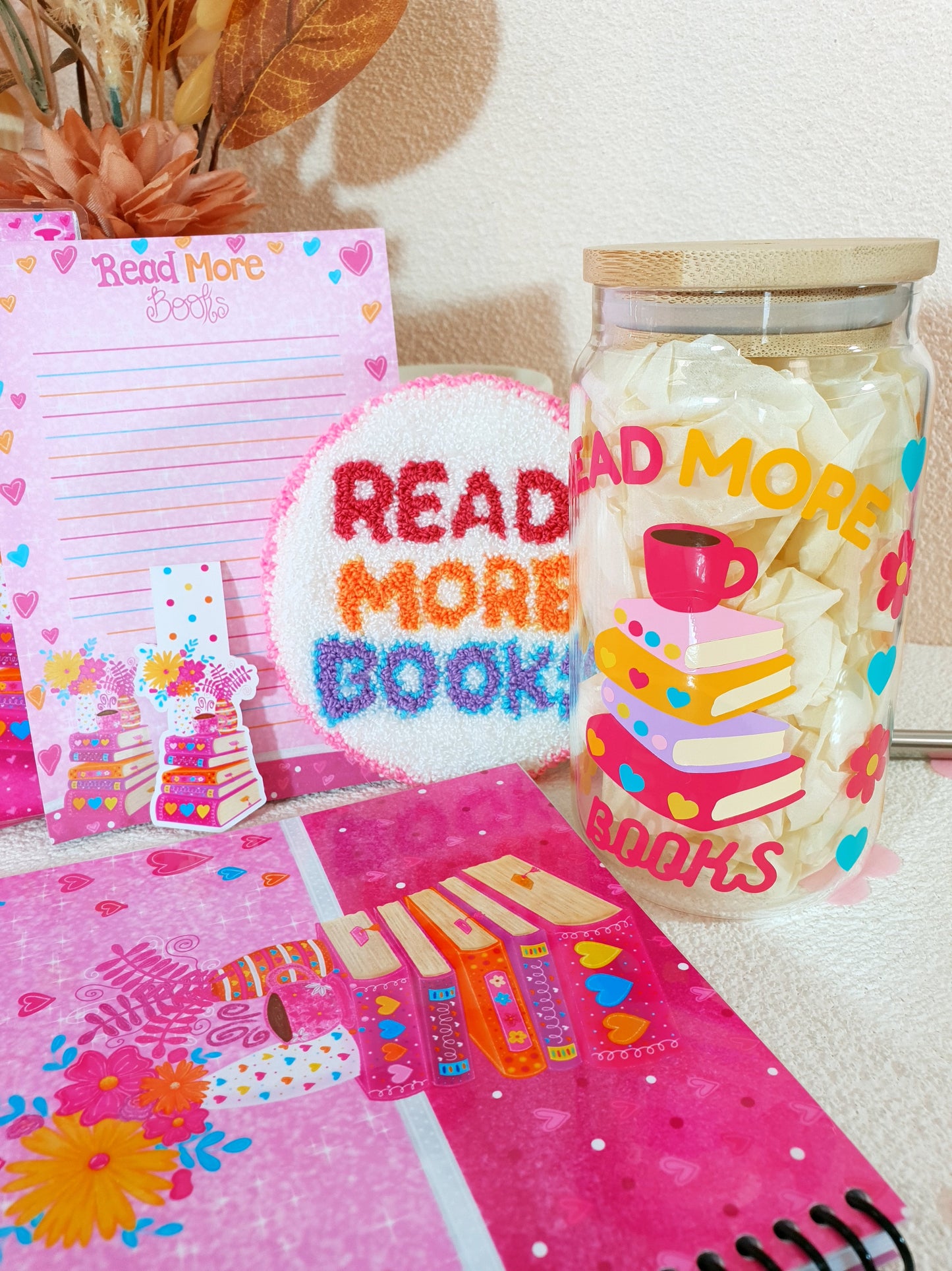 Read More Books Pink Stationary + Cup and Mug Rug Bundle