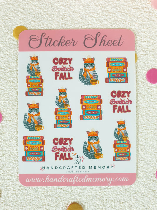 Bookish Cat in the Cozy Fall Sticker Sheet