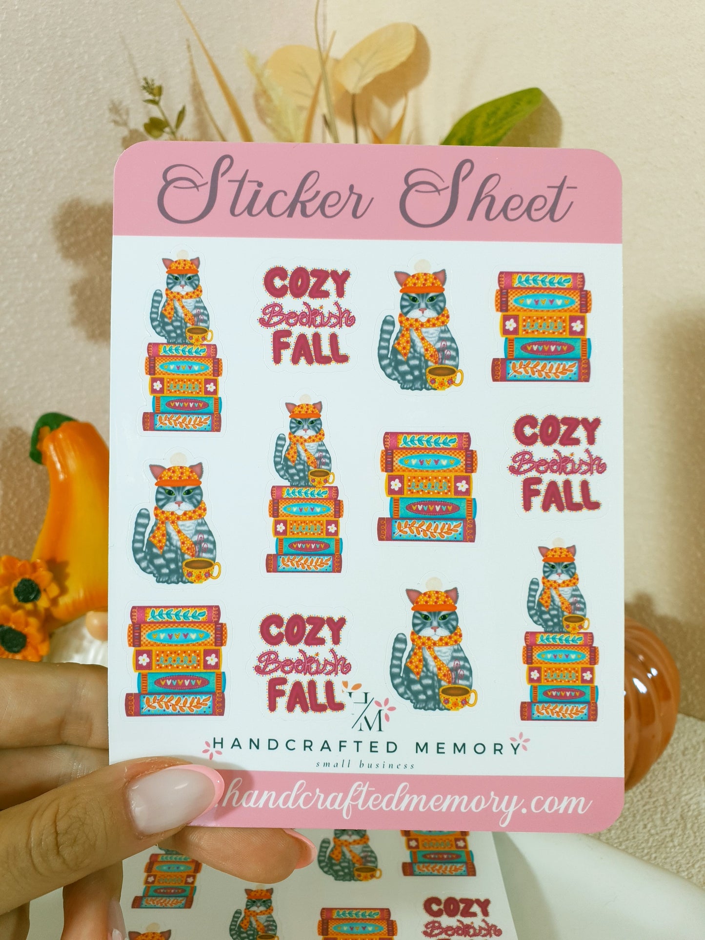 Bookish Cat in the Cozy Fall Sticker Sheet
