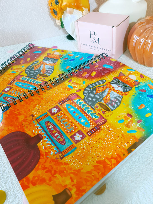 Bookish Cat in the Cozy Fall A5 Notebook
