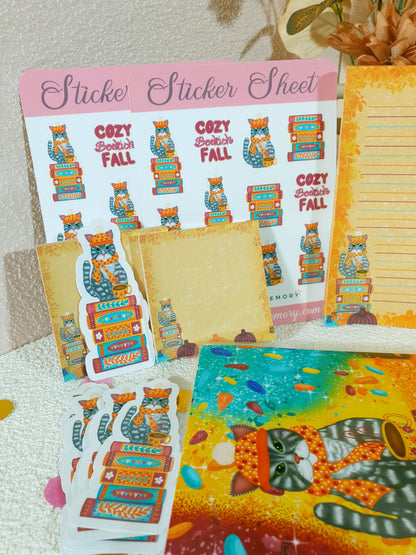 Bookish Cat in the Cozy Fall Stationary Bundle