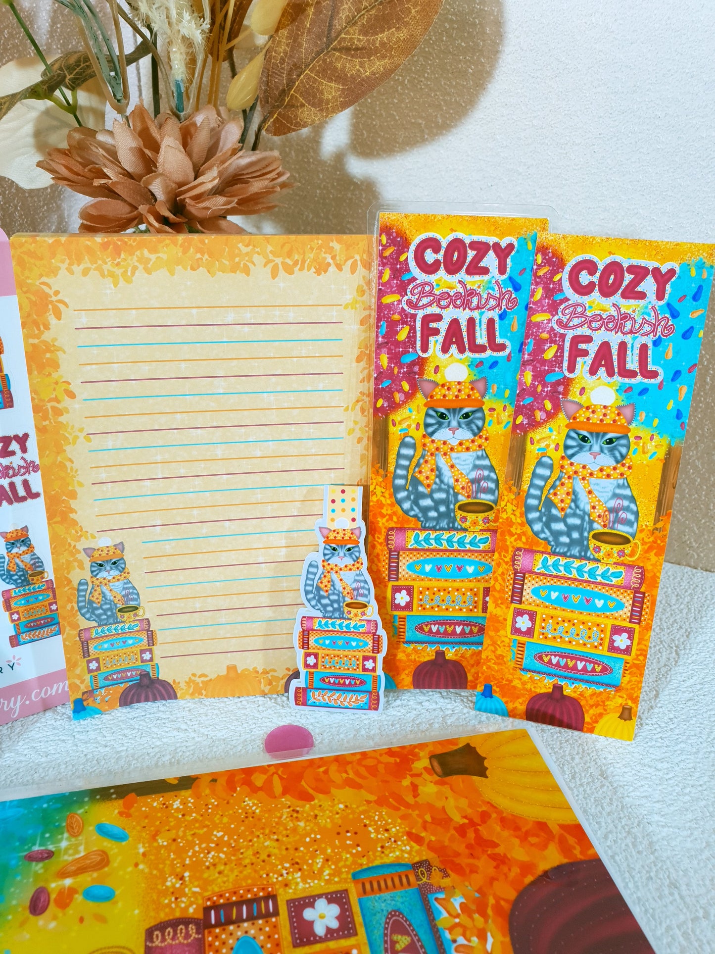 Bookish Cat in the Cozy Fall Stationary Bundle