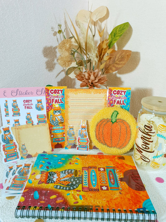 Bookish Cat in the Cozy Fall Stationary + Cup and Mug Rug Box