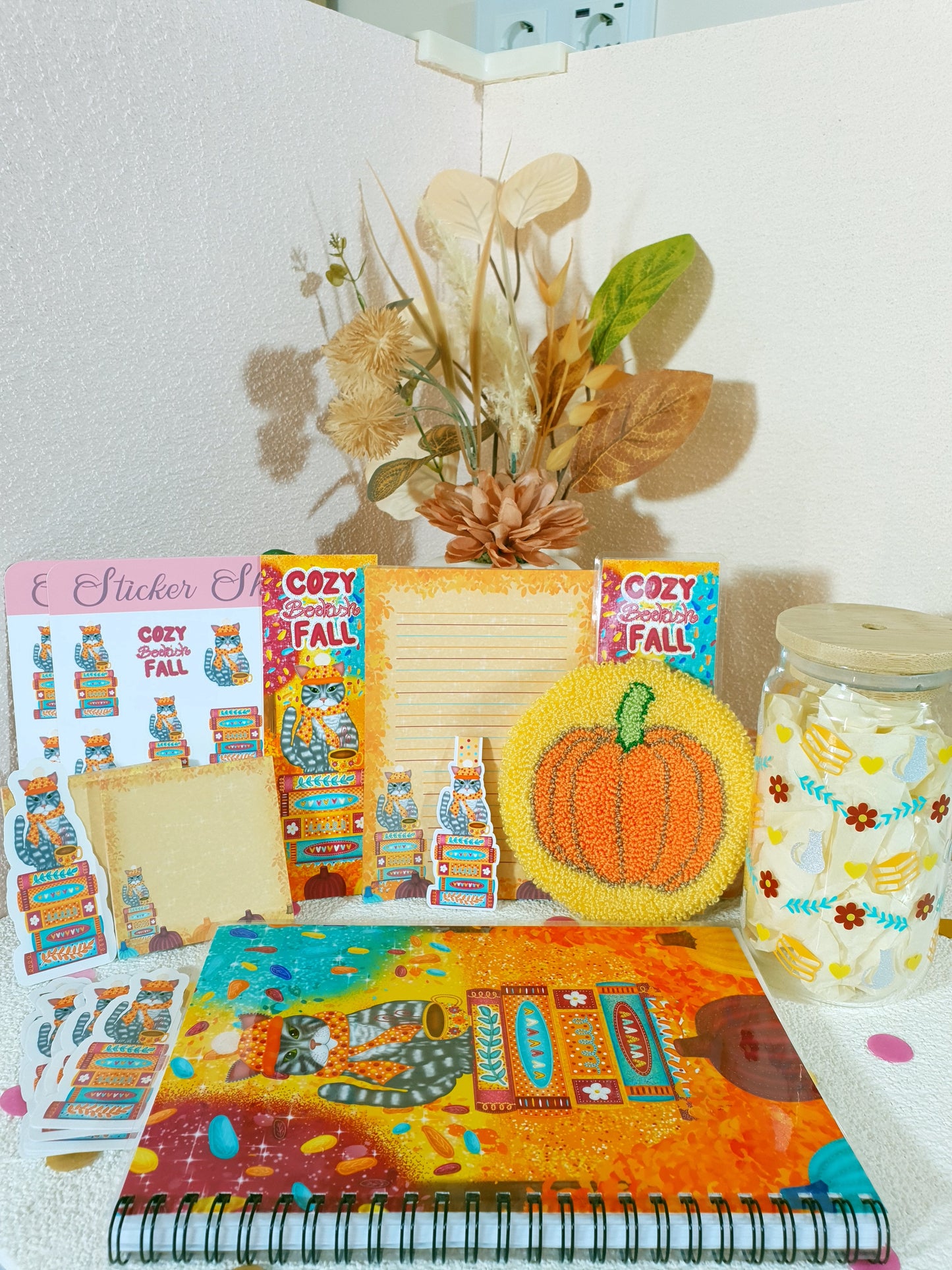 Bookish Cat in the Cozy Fall Stationary + Cup and Mug Rug Bundle