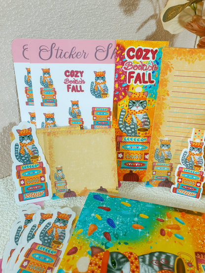 Bookish Cat in the Cozy Fall Stationary + Cup and Mug Rug Bundle