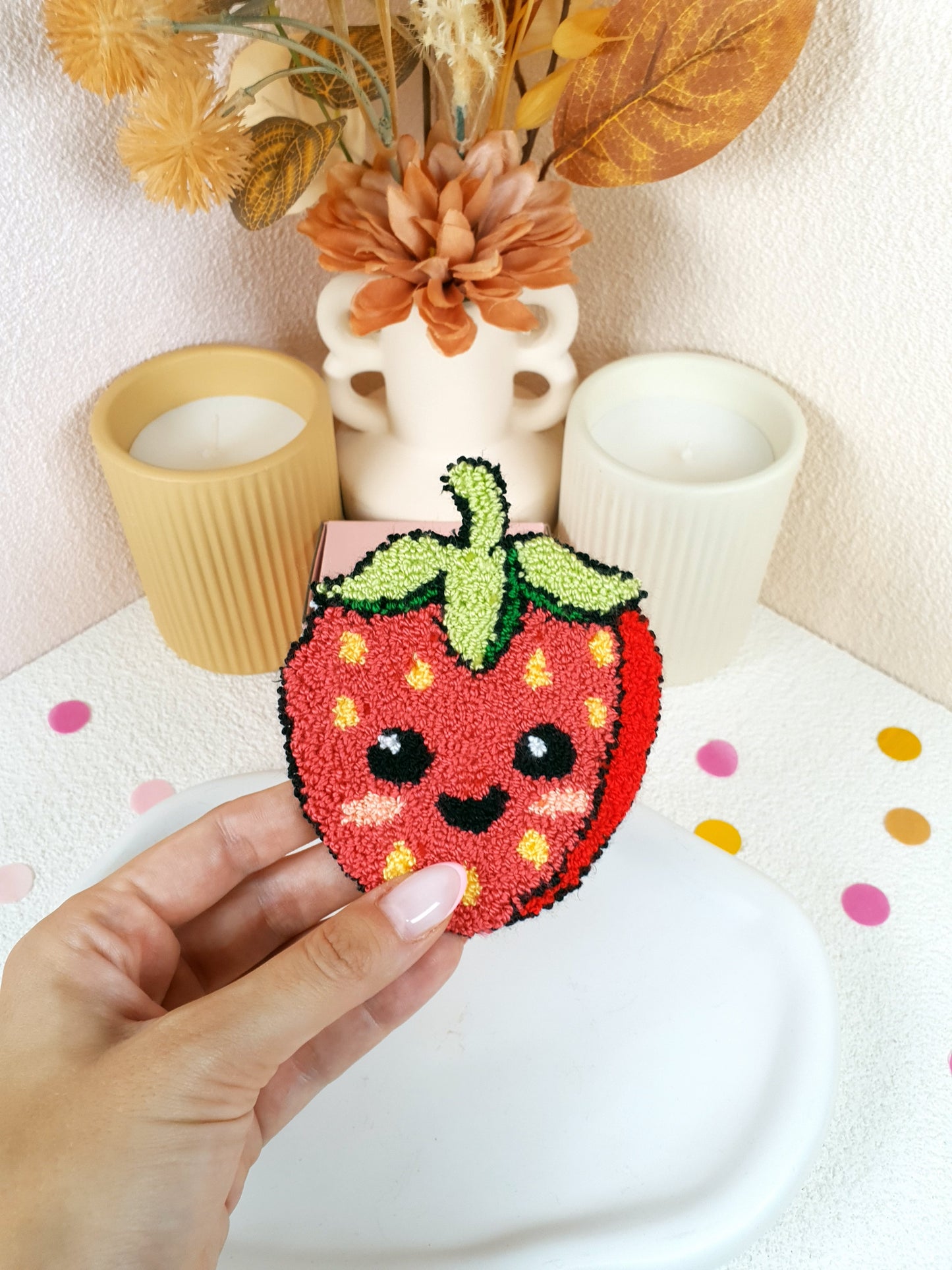 Happy Strawberry Mug Rug