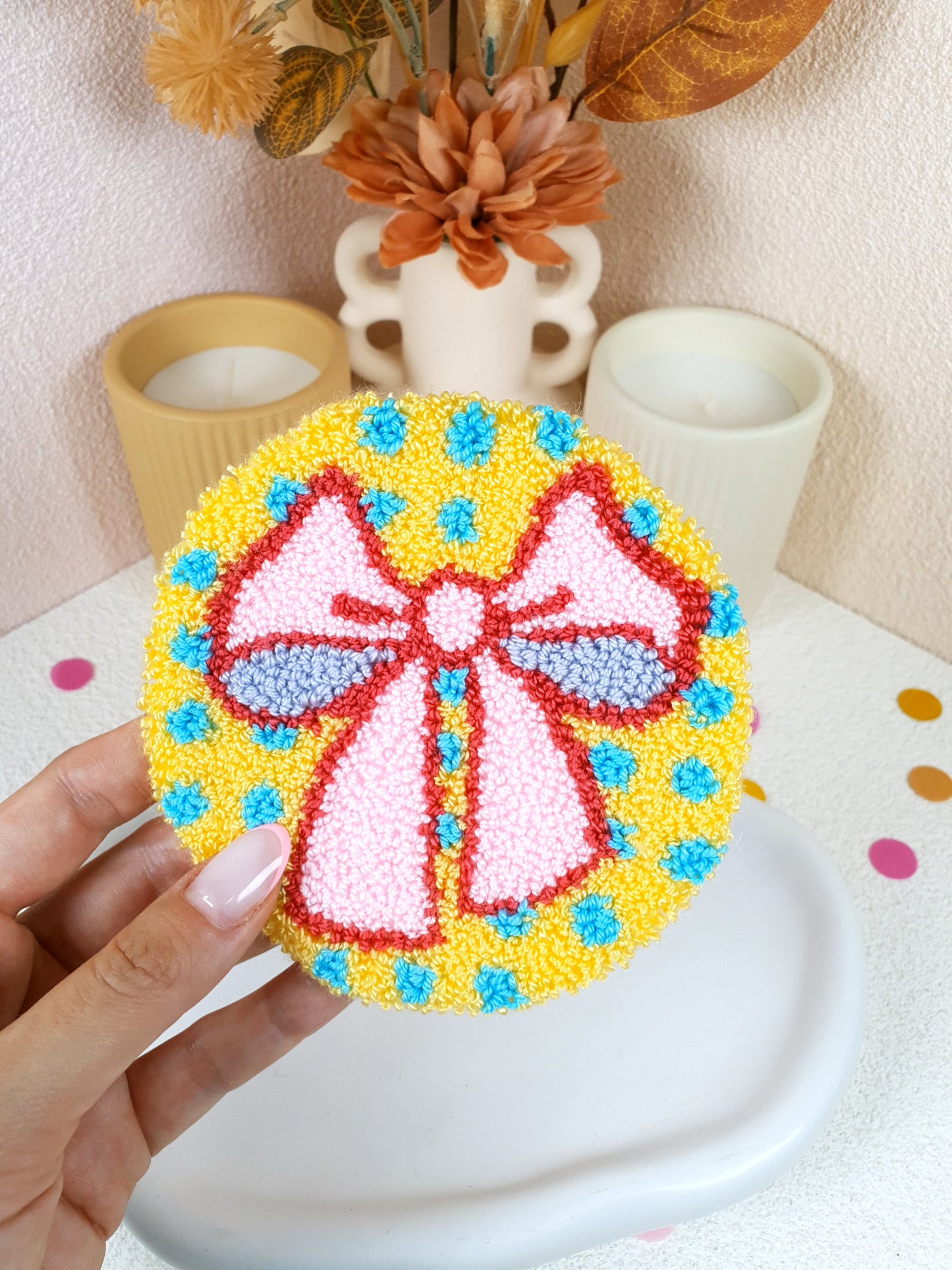 Polka Dot Bow Mug Rug
