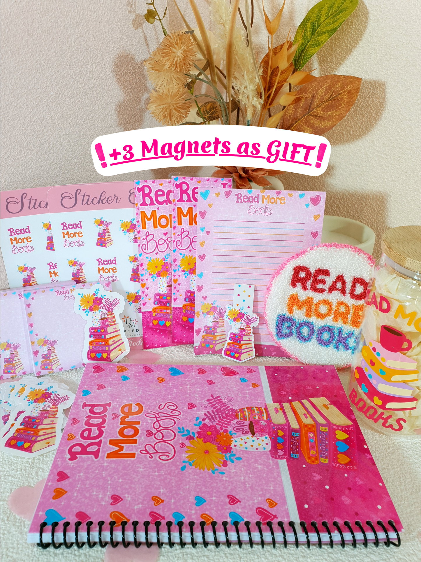 Read More Books Pink Stationary + Cup and Mug Rug Bundle