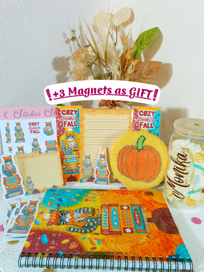 Bookish Cat in the Cozy Fall Stationary + Cup and Mug Rug Bundle